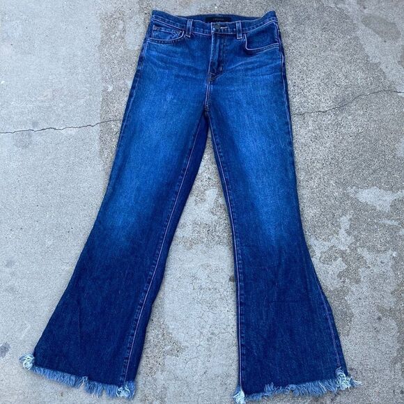 J Brand Julia High Rise Cropped Flare Raw Hem Medium Wash Jeans in Romance Sz 25 - Picture 2 of 15